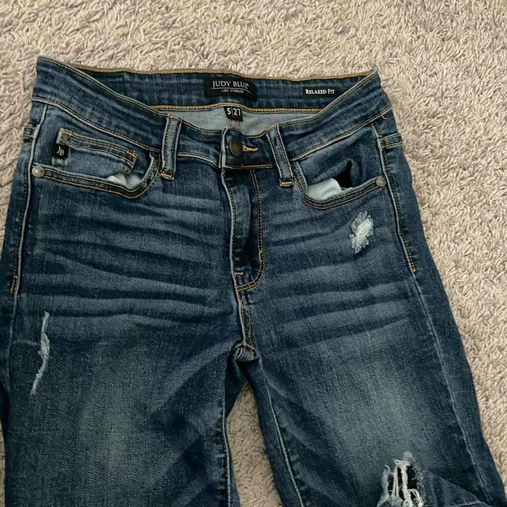 Judy Blue relaxed fit 5/27 distressed Bermuda Jean denim shorts